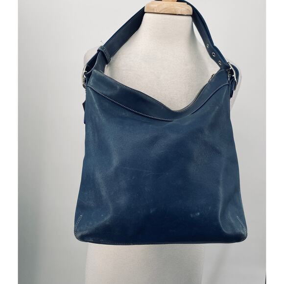 Vintage Y2k Coach Legacy Slim Hobo Shoulder Bag Convertible Leather Blue 9188 - Picture 2 of 12